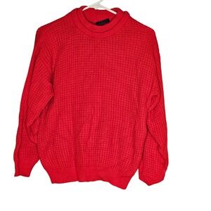 Vintage Red Chunky Waffle Knit Red Sweater Womens‎ Size Small Holiday Maximalist